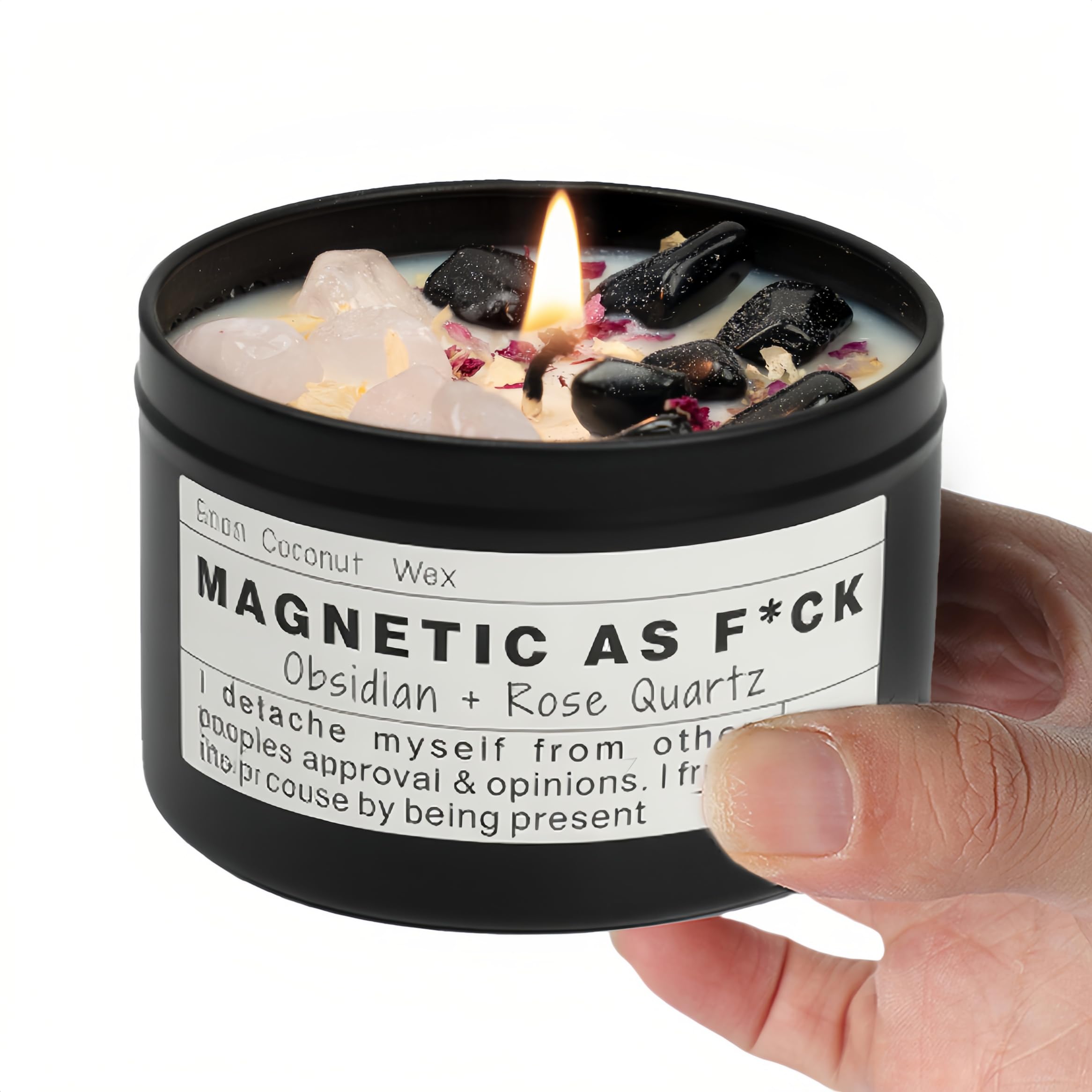 Obsidian Crystal Energy Candle, Good Aura Health Protection, Baltic Amber Chakra Magic Self-Care, Emotional Support, Encouragement and Affirmation Gift.(HEAL)