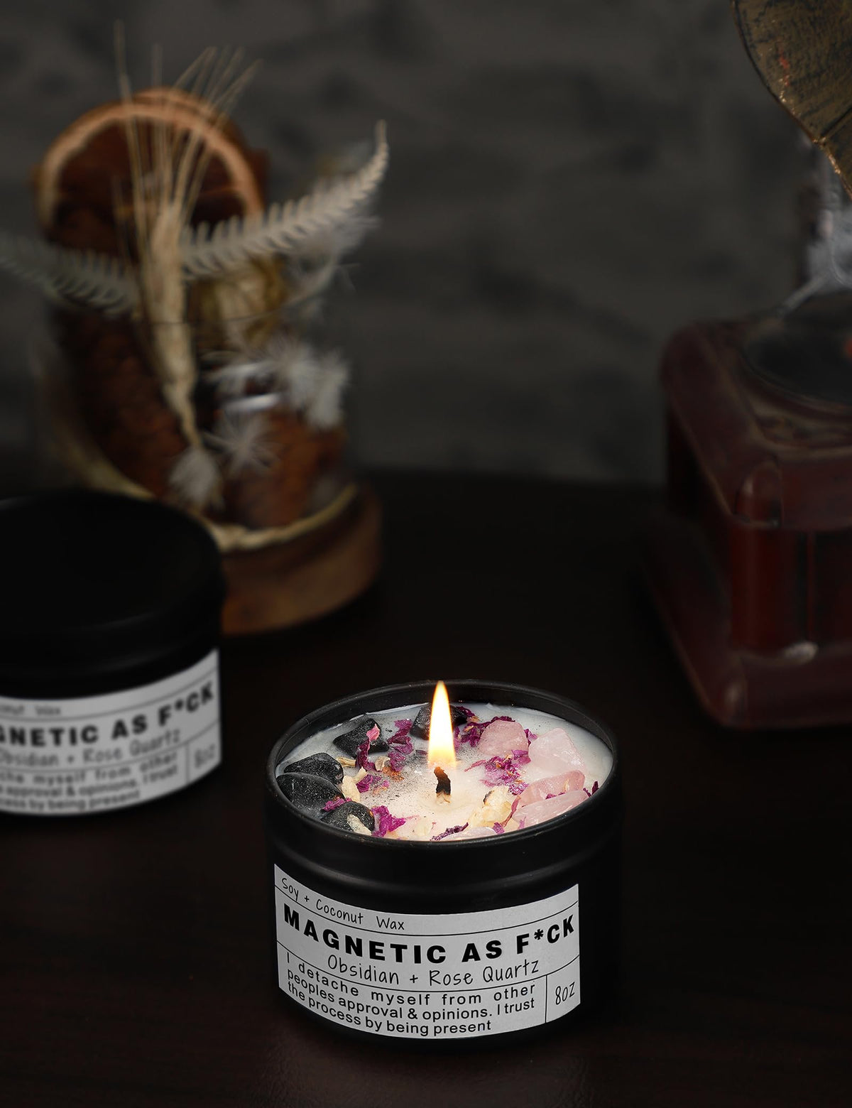 Obsidian Crystal Energy Candle, Good Aura Health Protection, Baltic Amber Chakra Magic Self-Care, Emotional Support, Encouragement and Affirmation Gift.(HEAL)
