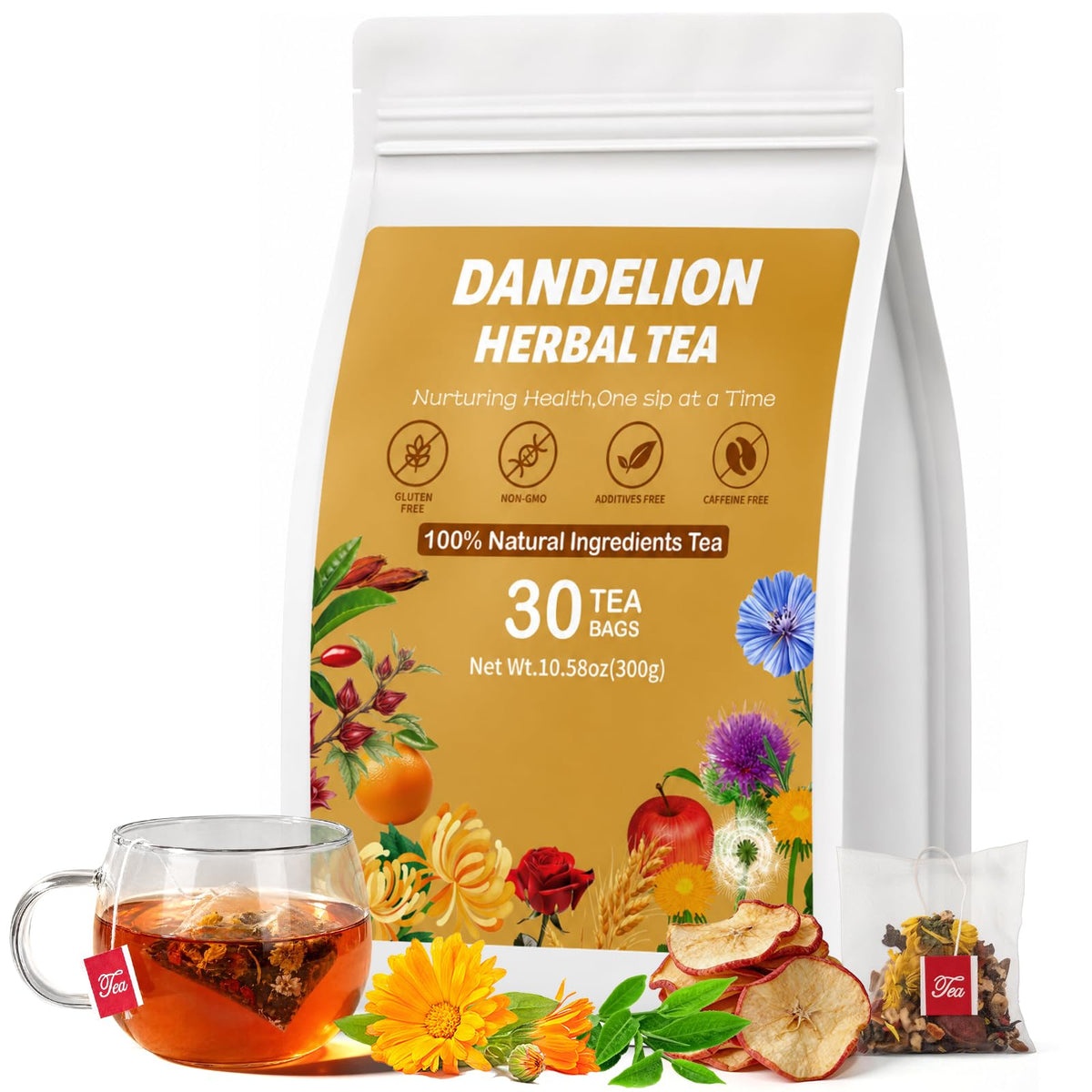 Ginseng Five Treasures Kidney Tea, Traditional Chinese Herbal TeaBags, Natural Kidney Cleanse Detox Tea for Women & Men, 7 Precious Ingredients Formula(1 Pack/25 Bags)
