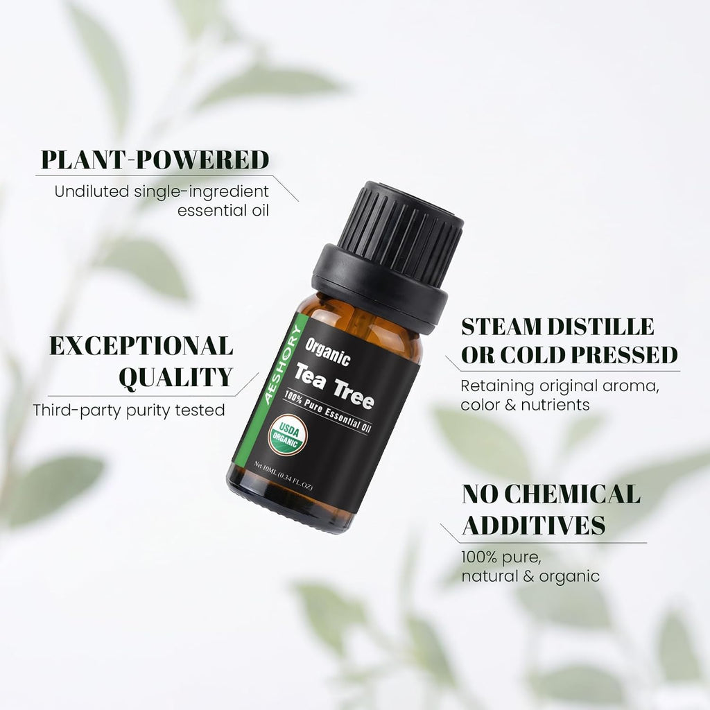 Organic Essential Oils Gift Set, Top 10x10ML-100% Pure Natural Aromatherapy for Diffusers, Humidifiers, Candle Making, Peppermint, Tea Tree, Lavender, Frankincense, Lemongrass, Eucalyptus & More