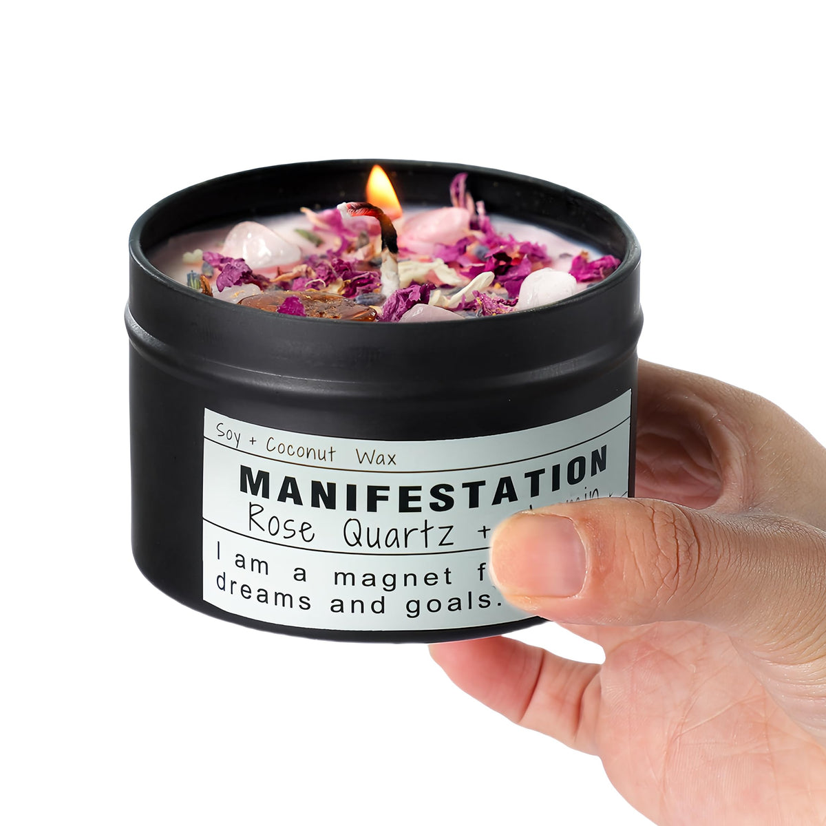 Obsidian Crystal Energy Candle, Good Aura Health Protection, Baltic Amber Chakra Magic Self-Care, Emotional Support, Encouragement and Affirmation Gift.(HEAL)