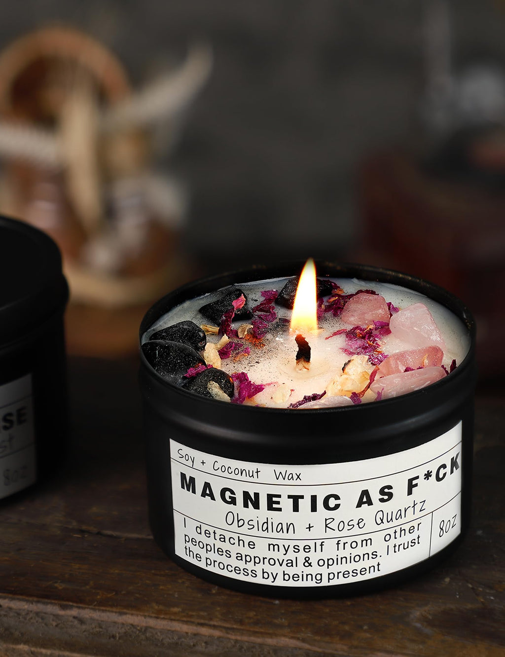 Obsidian Crystal Energy Candle, Good Aura Health Protection, Baltic Amber Chakra Magic Self-Care, Emotional Support, Encouragement and Affirmation Gift.(HEAL)