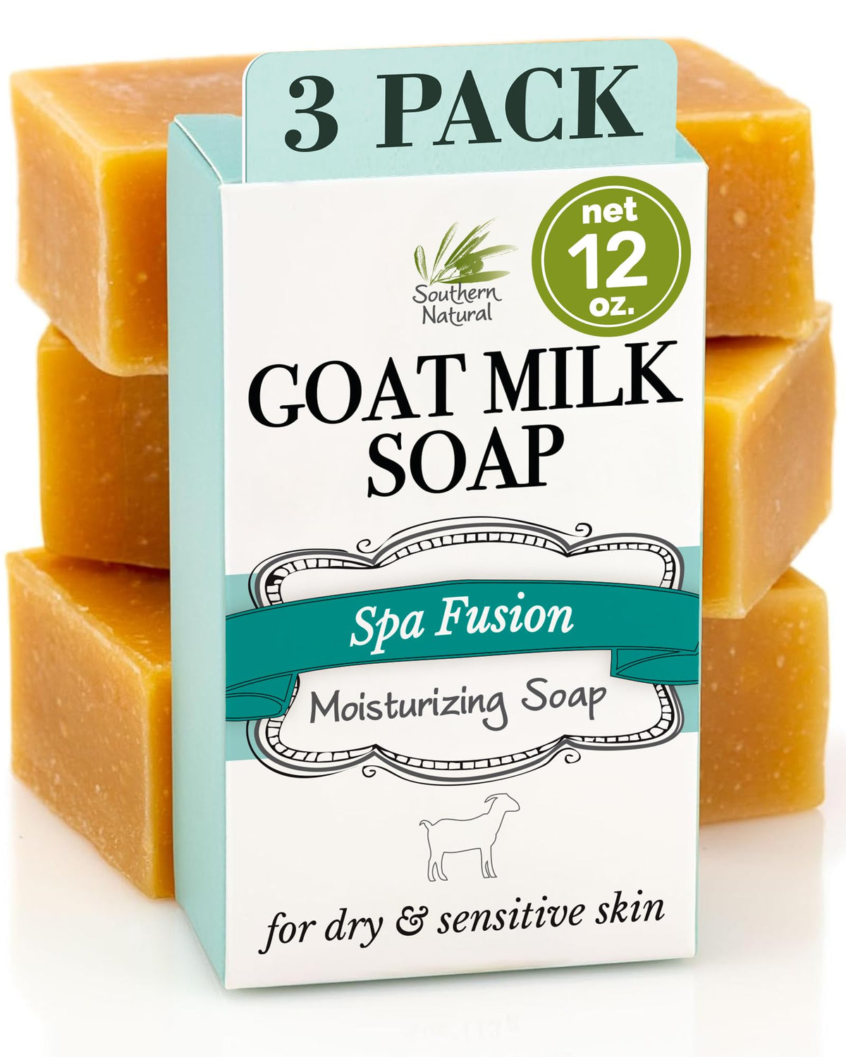 Southern Natural Goat Milk Soap Bar - Oatmeal Milk & Honey 3 Pack - For Dry Sensitive Skin. Natural, Handmade Soap For Men, Women, Kids, Face & Body