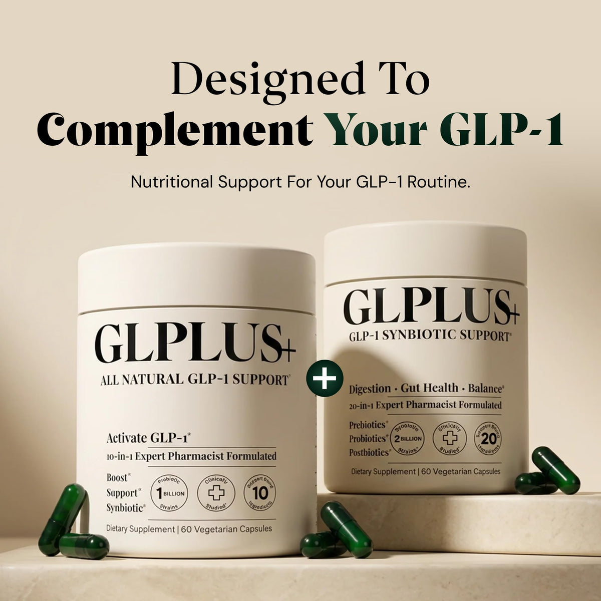 GLP-1 Support Supplement for Nausea, Bloating & Gut Health – Synbiotic Pre, Pro & Postbiotic for Women & Men, GLP-1 Users – Pharmacist Formulated, 20-in-1 (60 Capsules)