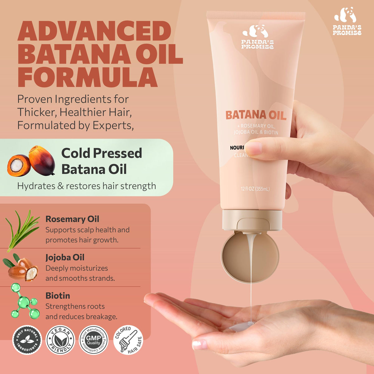 Panda's Promise Batana Oil Shampoo and Conditioner Set – Sulfate-Free Haircare with Batana Oil Nourishing Duo for Smooth, Soft and Manageable Hair For All Hair Types, Unisex (12 fl oz Each)