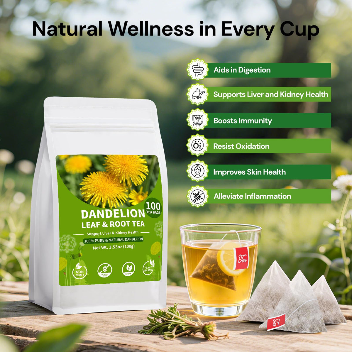 Ginseng Five Treasures Kidney Tea, Traditional Chinese Herbal TeaBags, Natural Kidney Cleanse Detox Tea for Women & Men, 7 Precious Ingredients Formula(1 Pack/25 Bags)