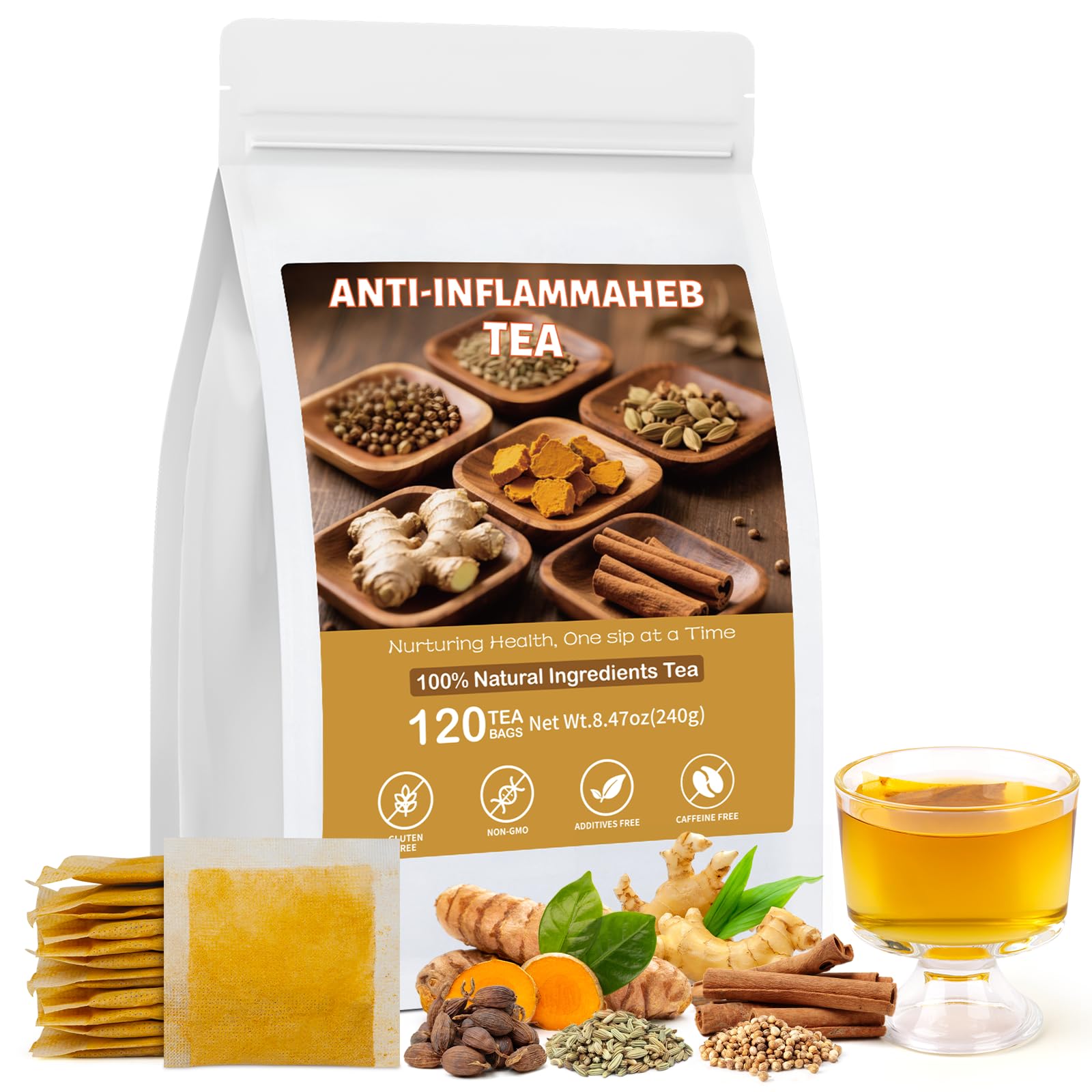 Ginseng Five Treasures Kidney Tea, Traditional Chinese Herbal TeaBags, Natural Kidney Cleanse Detox Tea for Women & Men, 7 Precious Ingredients Formula(1 Pack/25 Bags)
