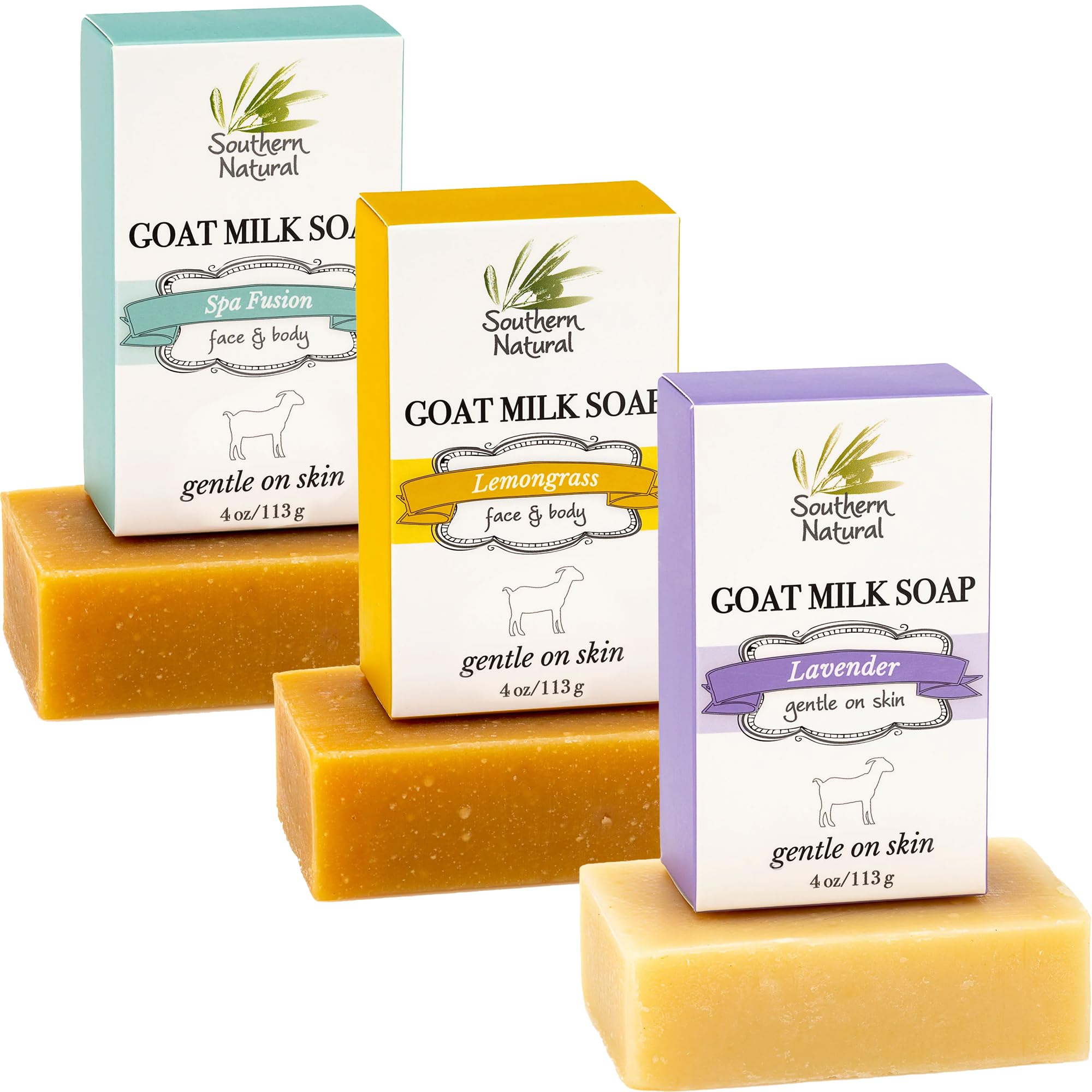 Southern Natural Goat Milk Soap Bar - Oatmeal Milk & Honey 3 Pack - For Dry Sensitive Skin. Natural, Handmade Soap For Men, Women, Kids, Face & Body