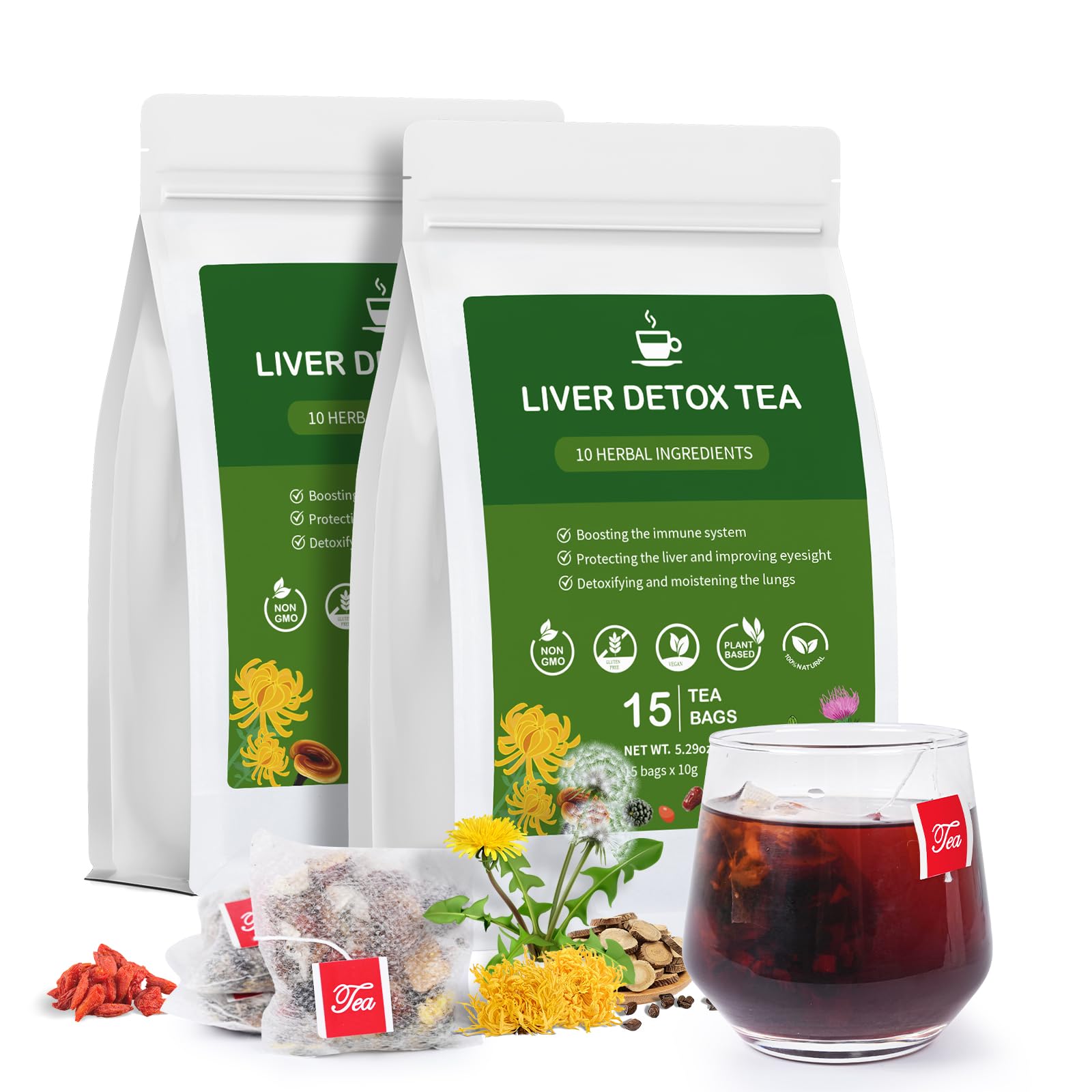 Ginseng Five Treasures Kidney Tea, Traditional Chinese Herbal TeaBags, Natural Kidney Cleanse Detox Tea for Women & Men, 7 Precious Ingredients Formula(1 Pack/25 Bags)