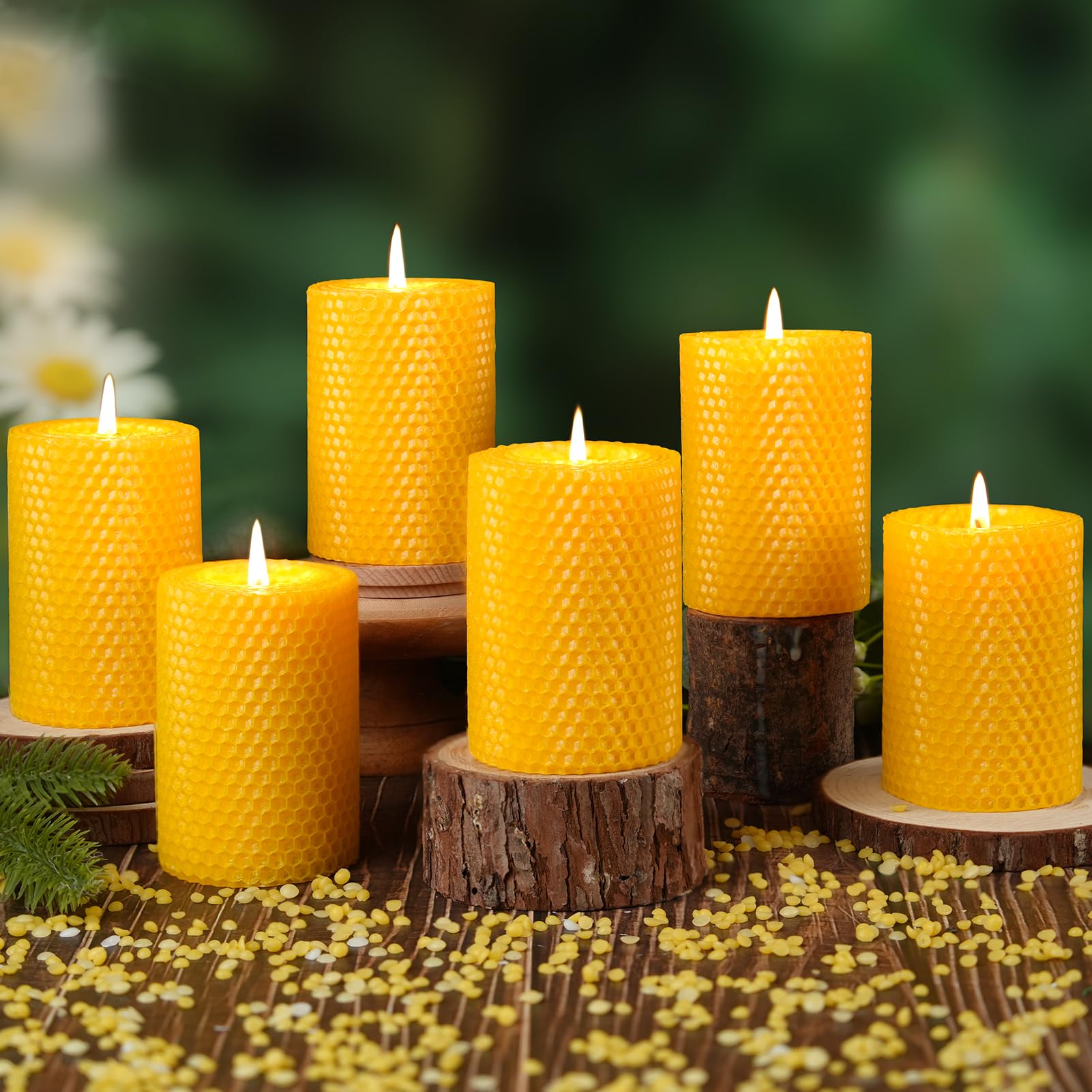 3 Pack Natural Beeswax Pillar Candles,Handmade Pure Beeswax Rolled Candle-60 Hours Long Burning,Honeycomb Bees Wax Candles for Home, Prayer,Dripless Smokeless Unscented Pillar Candle 2x4in