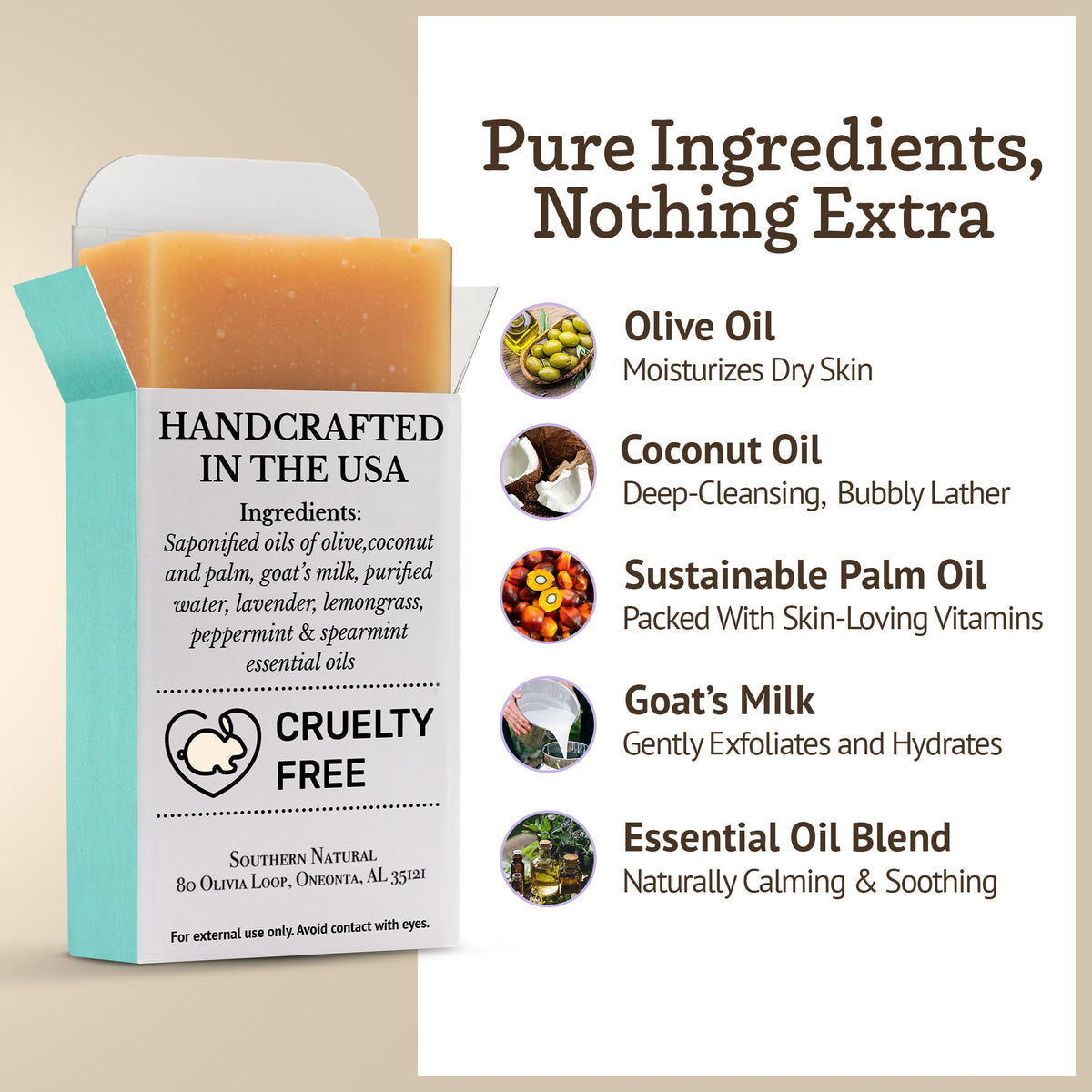 Southern Natural Goat Milk Soap Bar - Oatmeal Milk & Honey 3 Pack - For Dry Sensitive Skin. Natural, Handmade Soap For Men, Women, Kids, Face & Body