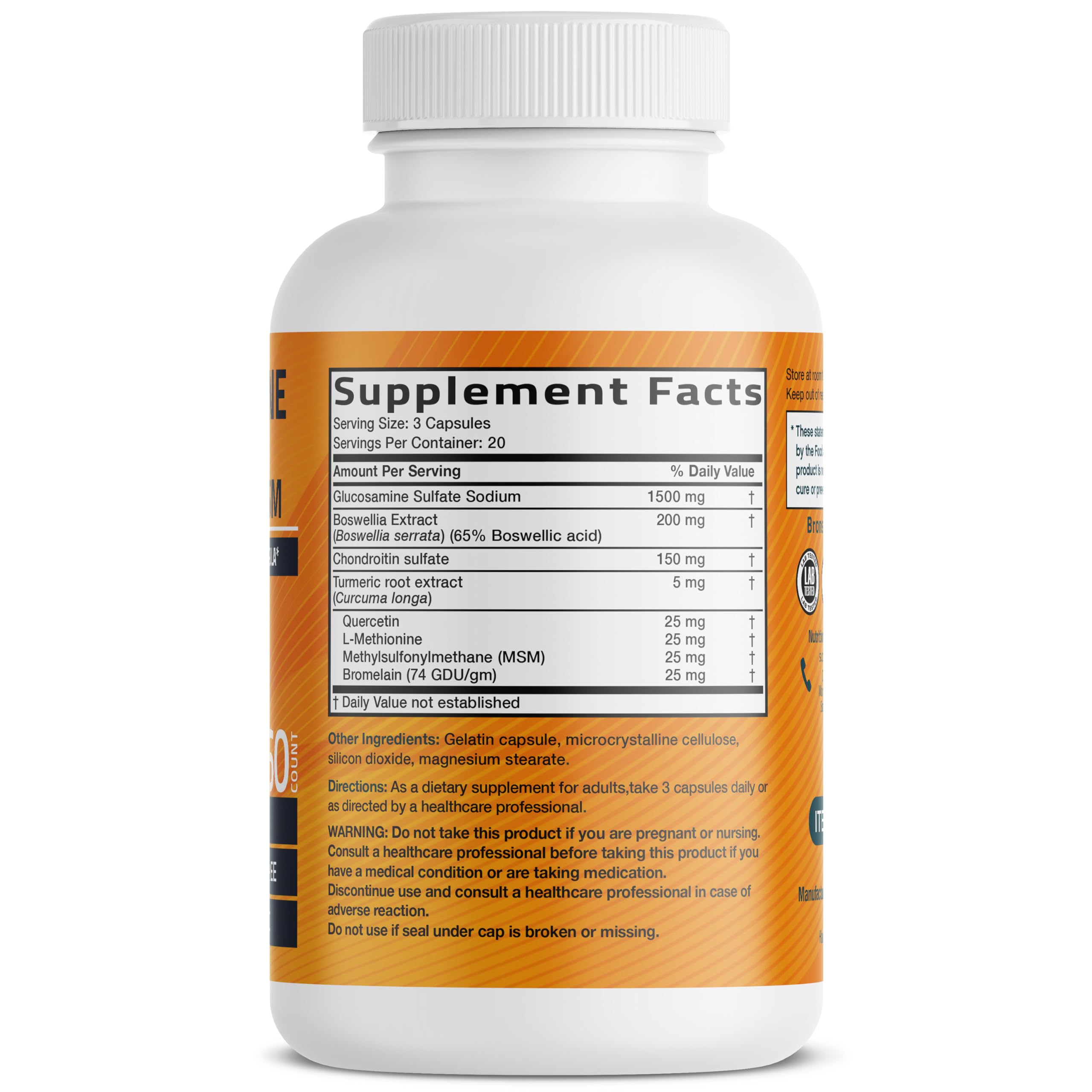 Bronson Glucosamine Chondroitin Turmeric & MSM Advanced Joint & Cartilage Formula, Supports Healthy Joints, Mobility & Cartilage - Non-GMO, 90 Capsules