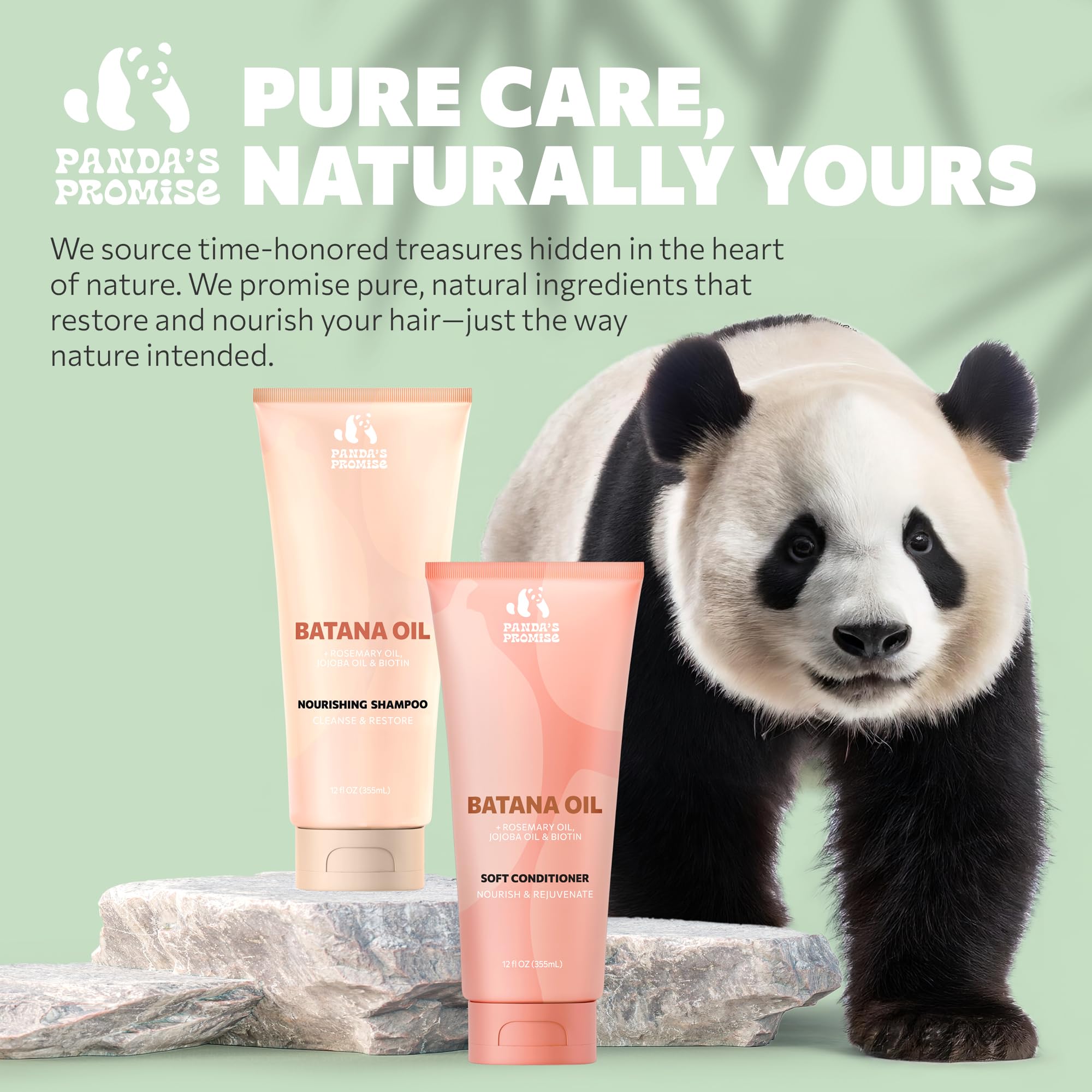 Panda's Promise Batana Oil Shampoo and Conditioner Set – Sulfate-Free Haircare with Batana Oil Nourishing Duo for Smooth, Soft and Manageable Hair For All Hair Types, Unisex (12 fl oz Each)