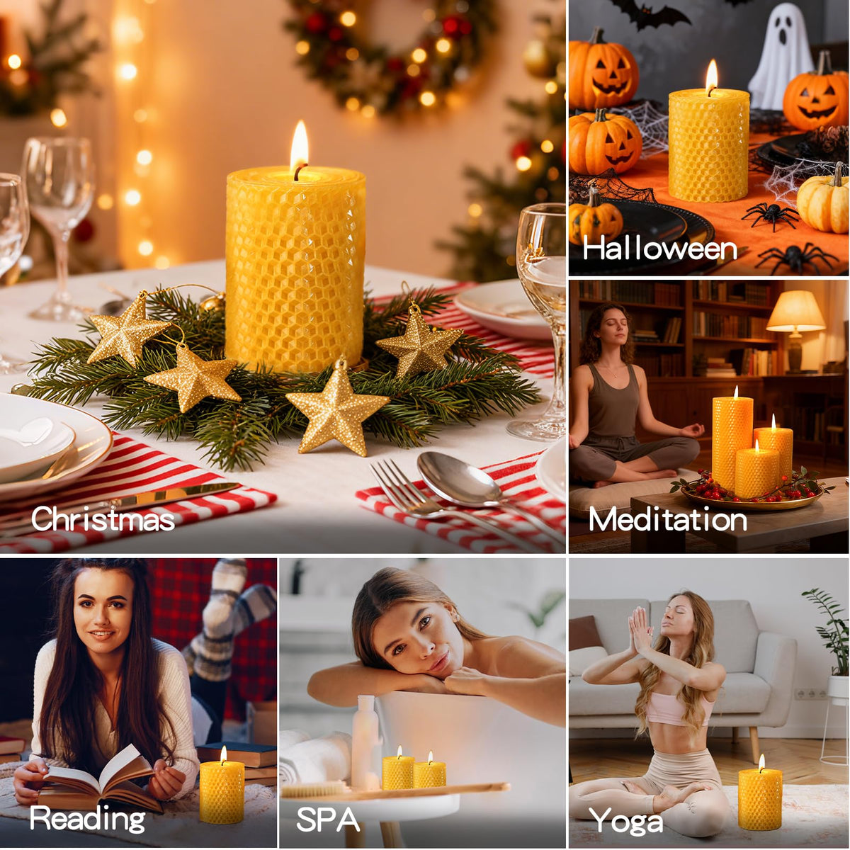 3 Pack Natural Beeswax Pillar Candles,Handmade Pure Beeswax Rolled Candle-60 Hours Long Burning,Honeycomb Bees Wax Candles for Home, Prayer,Dripless Smokeless Unscented Pillar Candle 2x4in