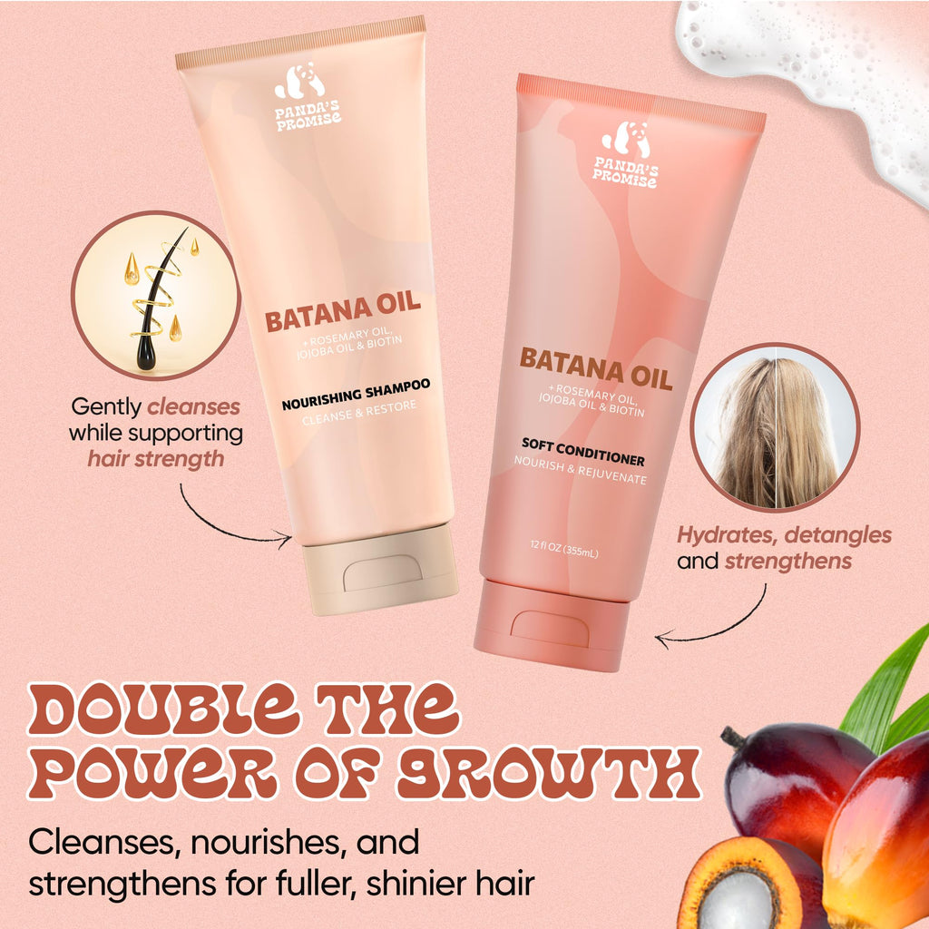 Panda's Promise Batana Oil Shampoo and Conditioner Set – Sulfate-Free Haircare with Batana Oil Nourishing Duo for Smooth, Soft and Manageable Hair For All Hair Types, Unisex (12 fl oz Each)