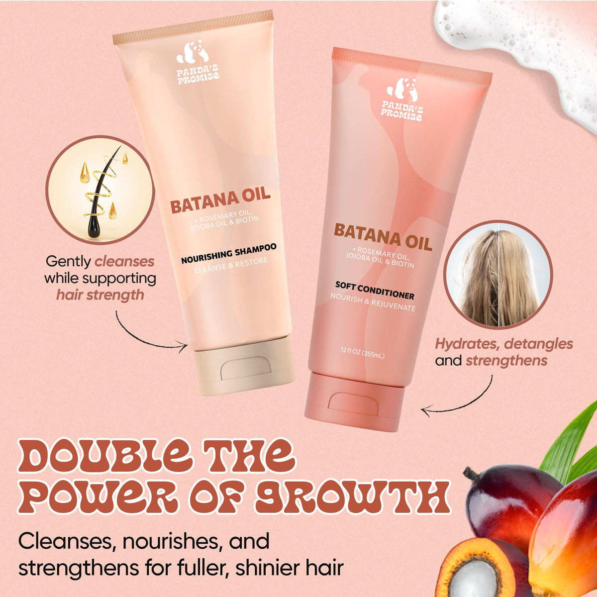 Panda's Promise Batana Oil Shampoo and Conditioner Set – Sulfate-Free Haircare with Batana Oil Nourishing Duo for Smooth, Soft and Manageable Hair For All Hair Types, Unisex (12 fl oz Each)