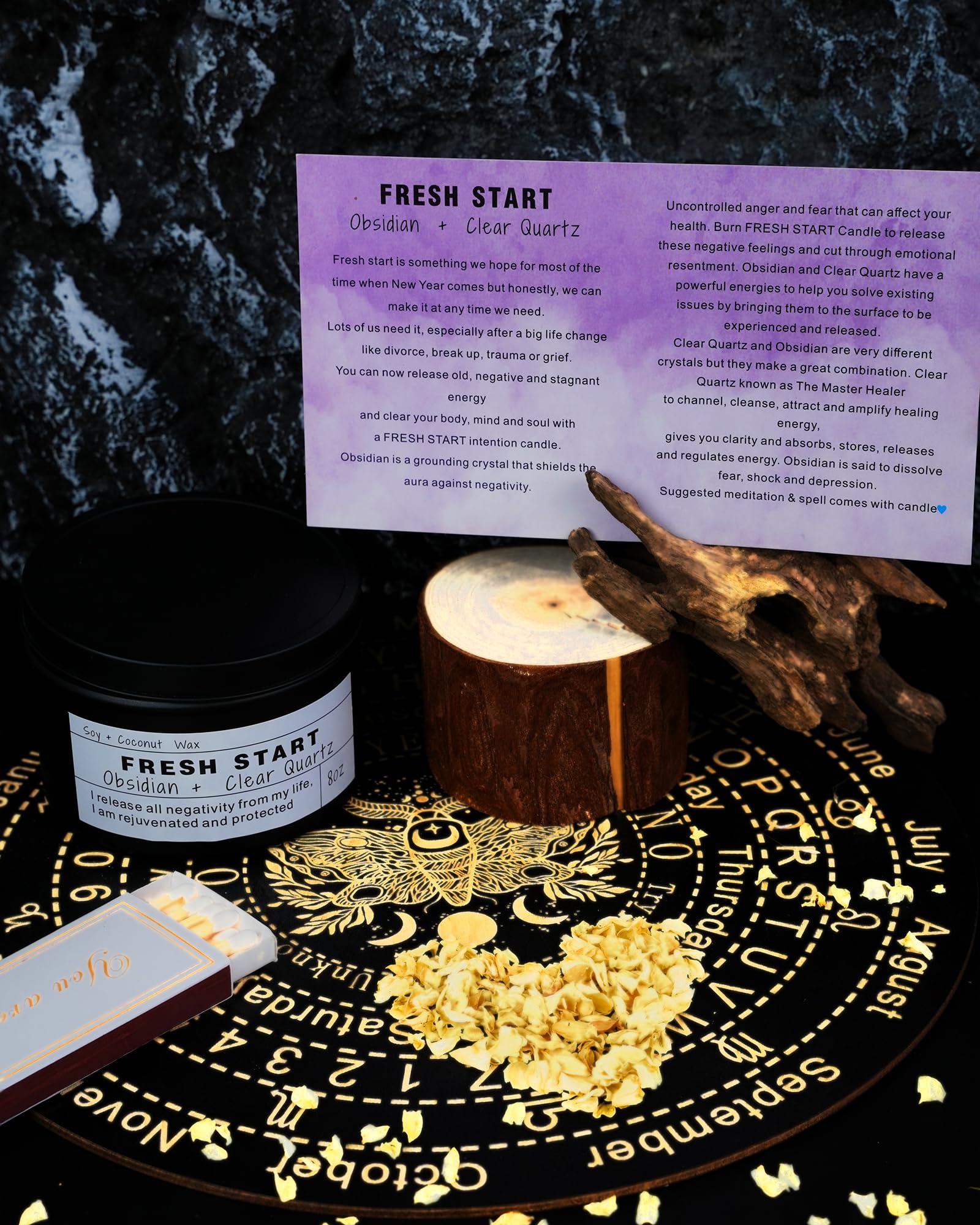 Obsidian Crystal Energy Candle, Good Aura Health Protection, Baltic Amber Chakra Magic Self-Care, Emotional Support, Encouragement and Affirmation Gift.(HEAL)