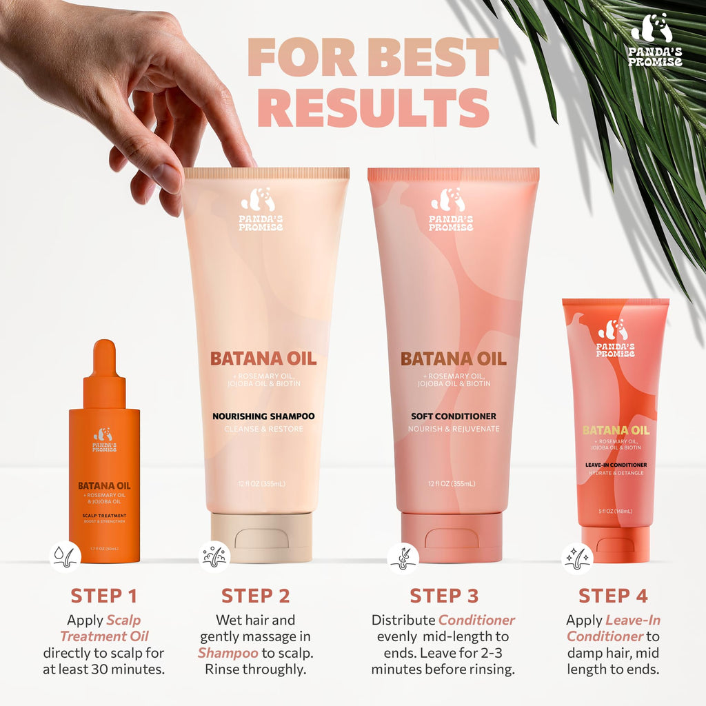 Panda's Promise Batana Oil Shampoo and Conditioner Set – Sulfate-Free Haircare with Batana Oil Nourishing Duo for Smooth, Soft and Manageable Hair For All Hair Types, Unisex (12 fl oz Each)