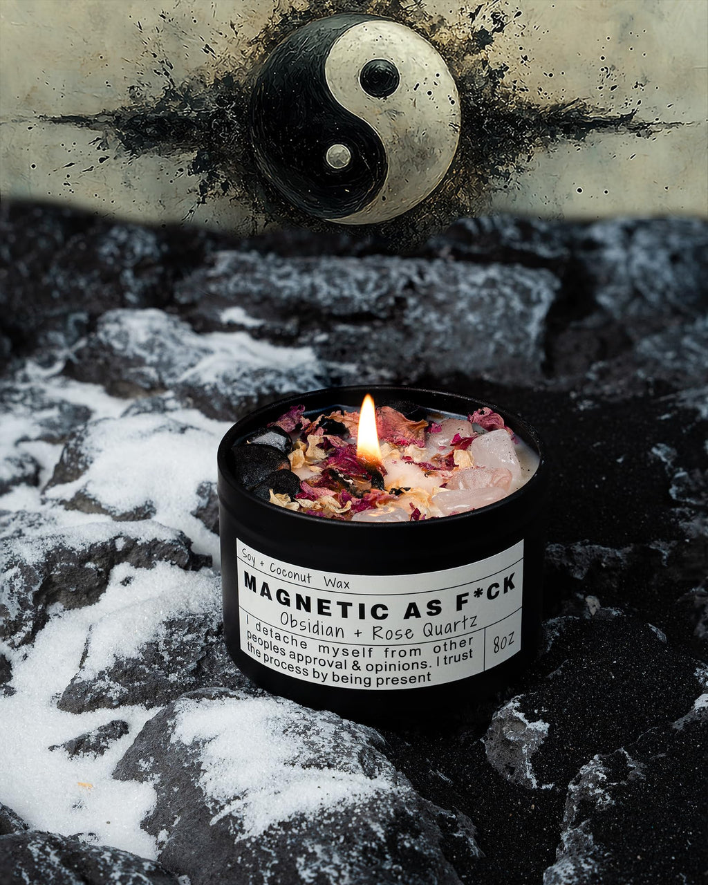 Obsidian Crystal Energy Candle, Good Aura Health Protection, Baltic Amber Chakra Magic Self-Care, Emotional Support, Encouragement and Affirmation Gift.(HEAL)