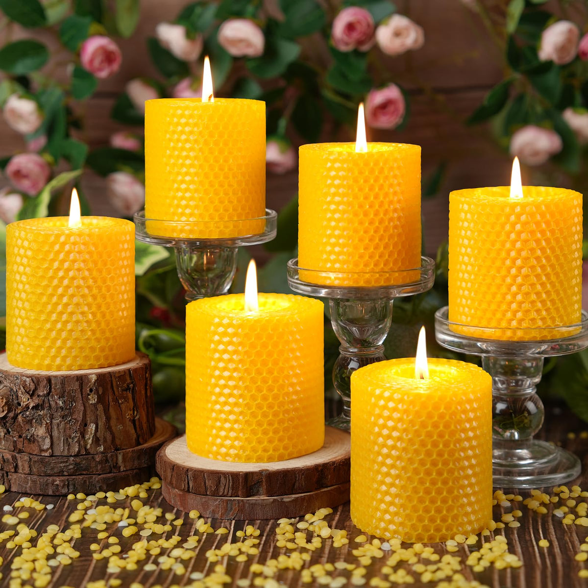 3 Pack Natural Beeswax Pillar Candles,Handmade Pure Beeswax Rolled Candle-60 Hours Long Burning,Honeycomb Bees Wax Candles for Home, Prayer,Dripless Smokeless Unscented Pillar Candle 2x4in