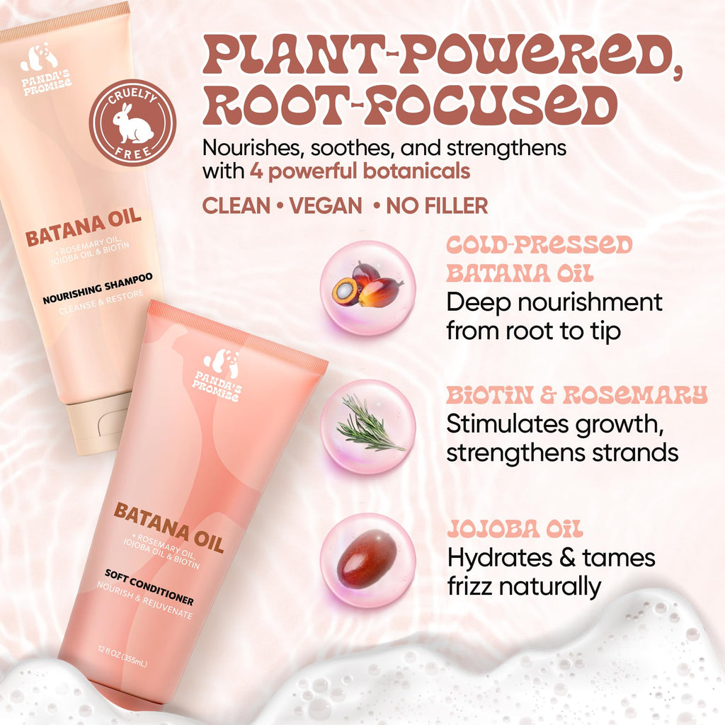 Panda's Promise Batana Oil Shampoo and Conditioner Set – Sulfate-Free Haircare with Batana Oil Nourishing Duo for Smooth, Soft and Manageable Hair For All Hair Types, Unisex (12 fl oz Each)