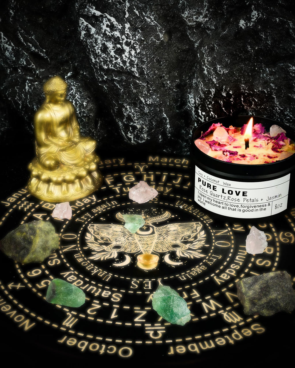 Obsidian Crystal Energy Candle, Good Aura Health Protection, Baltic Amber Chakra Magic Self-Care, Emotional Support, Encouragement and Affirmation Gift.(HEAL)