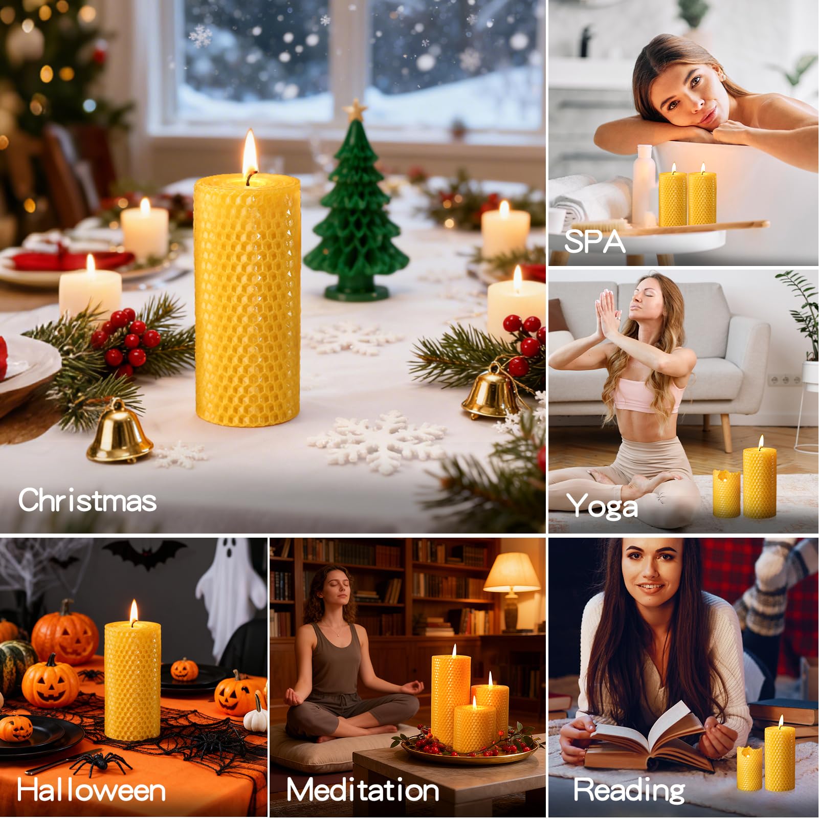 3 Pack Natural Beeswax Pillar Candles,Handmade Pure Beeswax Rolled Candle-60 Hours Long Burning,Honeycomb Bees Wax Candles for Home, Prayer,Dripless Smokeless Unscented Pillar Candle 2x4in