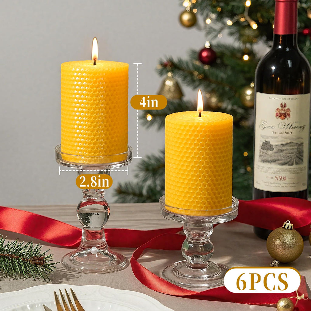 3 Pack Natural Beeswax Pillar Candles,Handmade Pure Beeswax Rolled Candle-60 Hours Long Burning,Honeycomb Bees Wax Candles for Home, Prayer,Dripless Smokeless Unscented Pillar Candle 2x4in