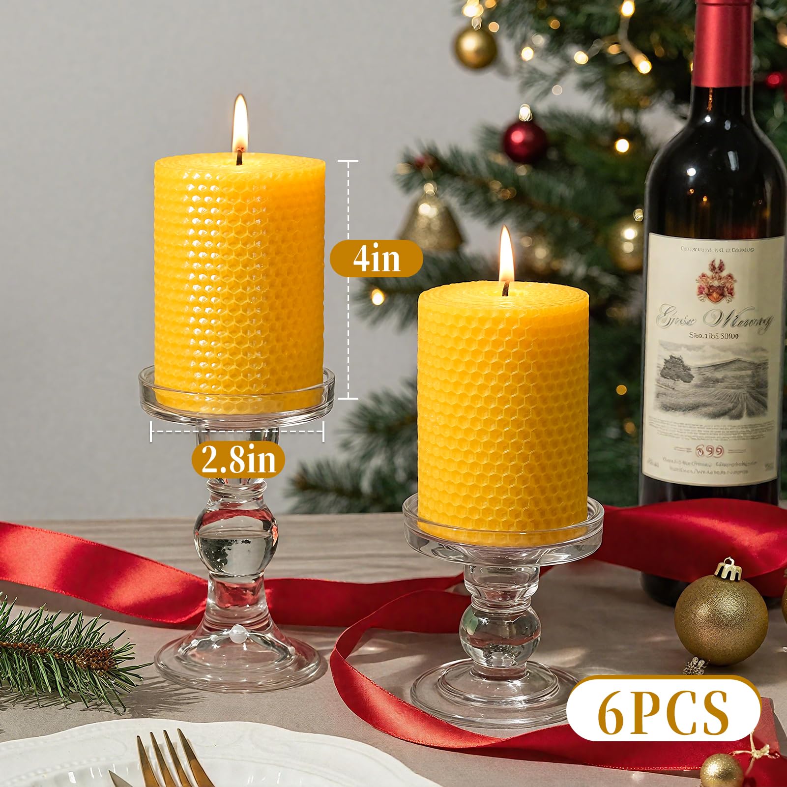 3 Pack Natural Beeswax Pillar Candles,Handmade Pure Beeswax Rolled Candle-60 Hours Long Burning,Honeycomb Bees Wax Candles for Home, Prayer,Dripless Smokeless Unscented Pillar Candle 2x4in
