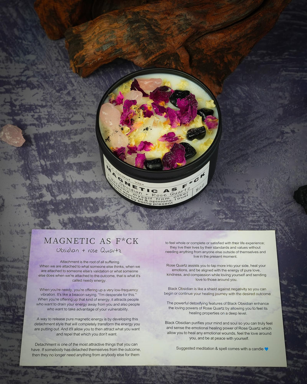 Obsidian Crystal Energy Candle, Good Aura Health Protection, Baltic Amber Chakra Magic Self-Care, Emotional Support, Encouragement and Affirmation Gift.(HEAL)