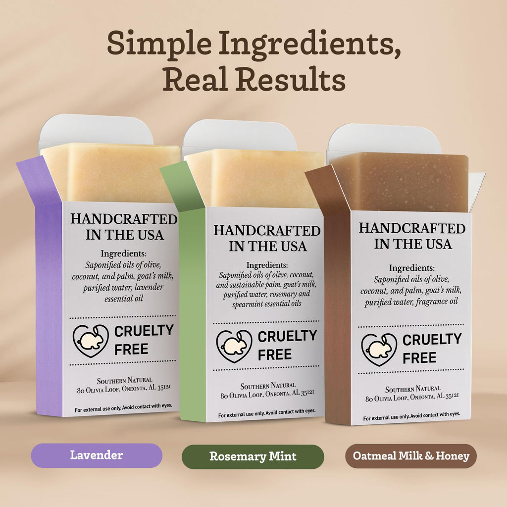 Southern Natural Goat Milk Soap Bar - Oatmeal Milk & Honey 3 Pack - For Dry Sensitive Skin. Natural, Handmade Soap For Men, Women, Kids, Face & Body
