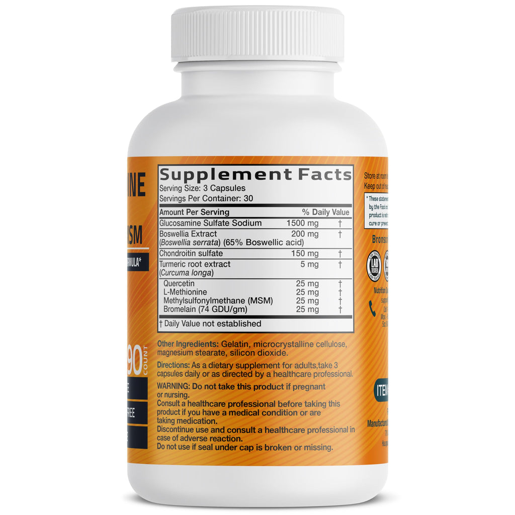 Bronson Glucosamine Chondroitin Turmeric & MSM Advanced Joint & Cartilage Formula, Supports Healthy Joints, Mobility & Cartilage - Non-GMO, 90 Capsules