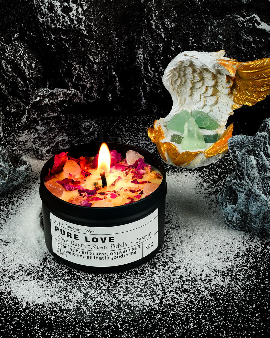 Obsidian Crystal Energy Candle, Good Aura Health Protection, Baltic Amber Chakra Magic Self-Care, Emotional Support, Encouragement and Affirmation Gift.(HEAL)