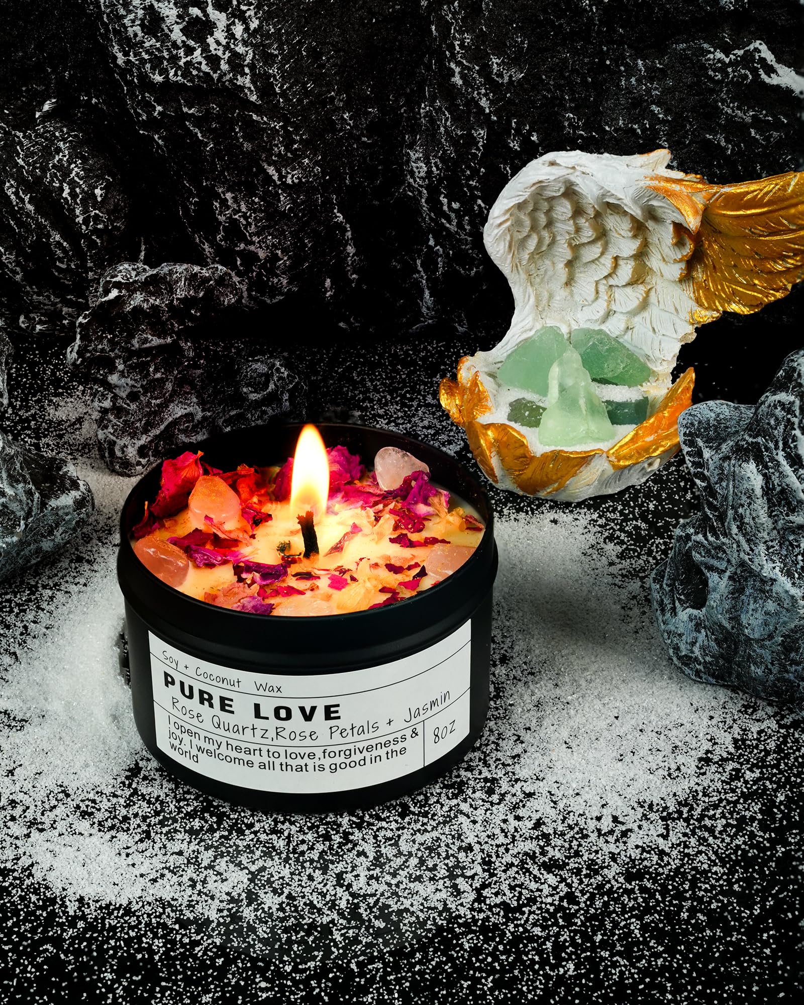 Obsidian Crystal Energy Candle, Good Aura Health Protection, Baltic Amber Chakra Magic Self-Care, Emotional Support, Encouragement and Affirmation Gift.(HEAL)