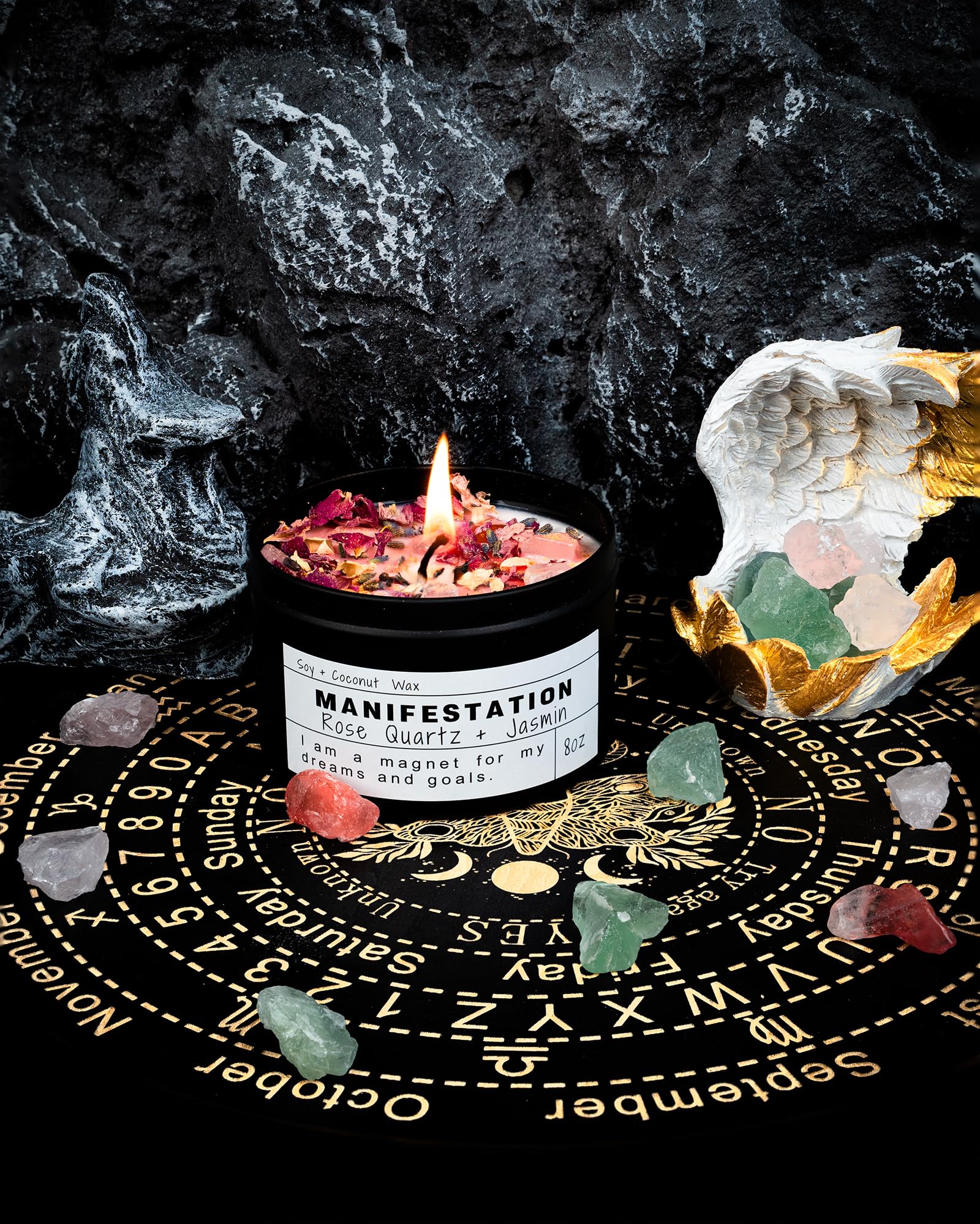 Obsidian Crystal Energy Candle, Good Aura Health Protection, Baltic Amber Chakra Magic Self-Care, Emotional Support, Encouragement and Affirmation Gift.(HEAL)